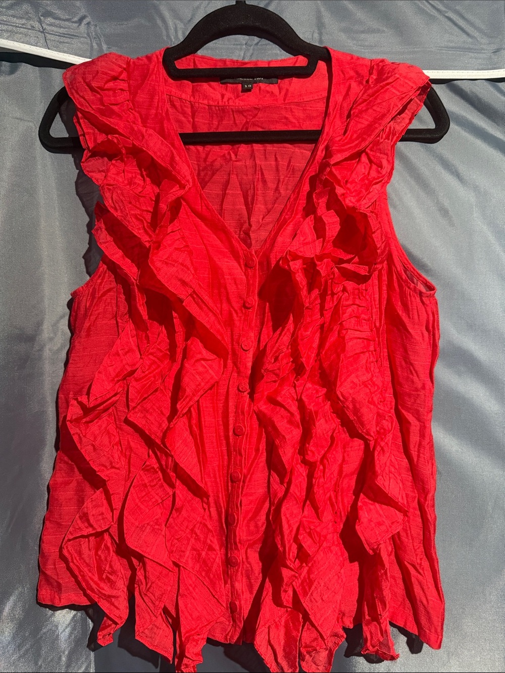 RACHEL Rachel Roy Ruffled Sleeveless Button-Front Blouse - Red